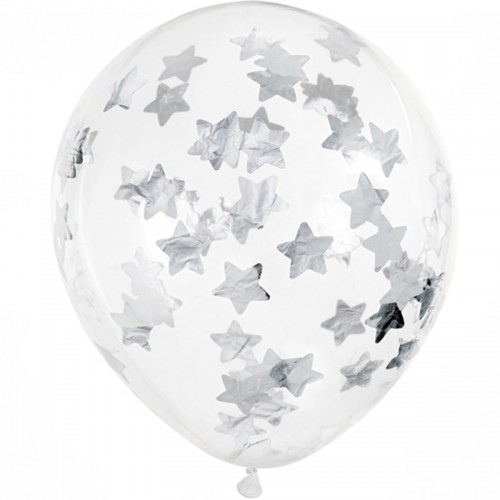 Balões Com Confetis Estrelas Prateado